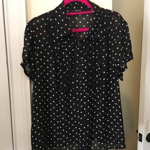 Sheer Polka-Dot Blouse, Ruffle Front